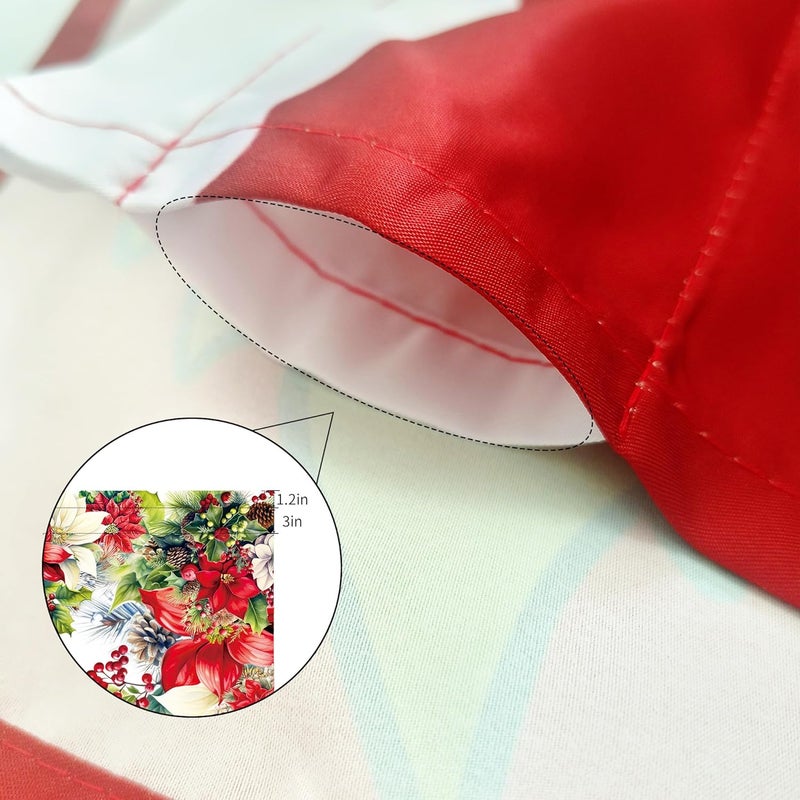 SUNWISHA Christmas Poinsettia Curtain Valances 3 Piece Set Upper Curtain 52'' Lx18'' W & Lower Curtain 36'' L X 26'' W X2 Kitchen Windows Decor Red - Image 4